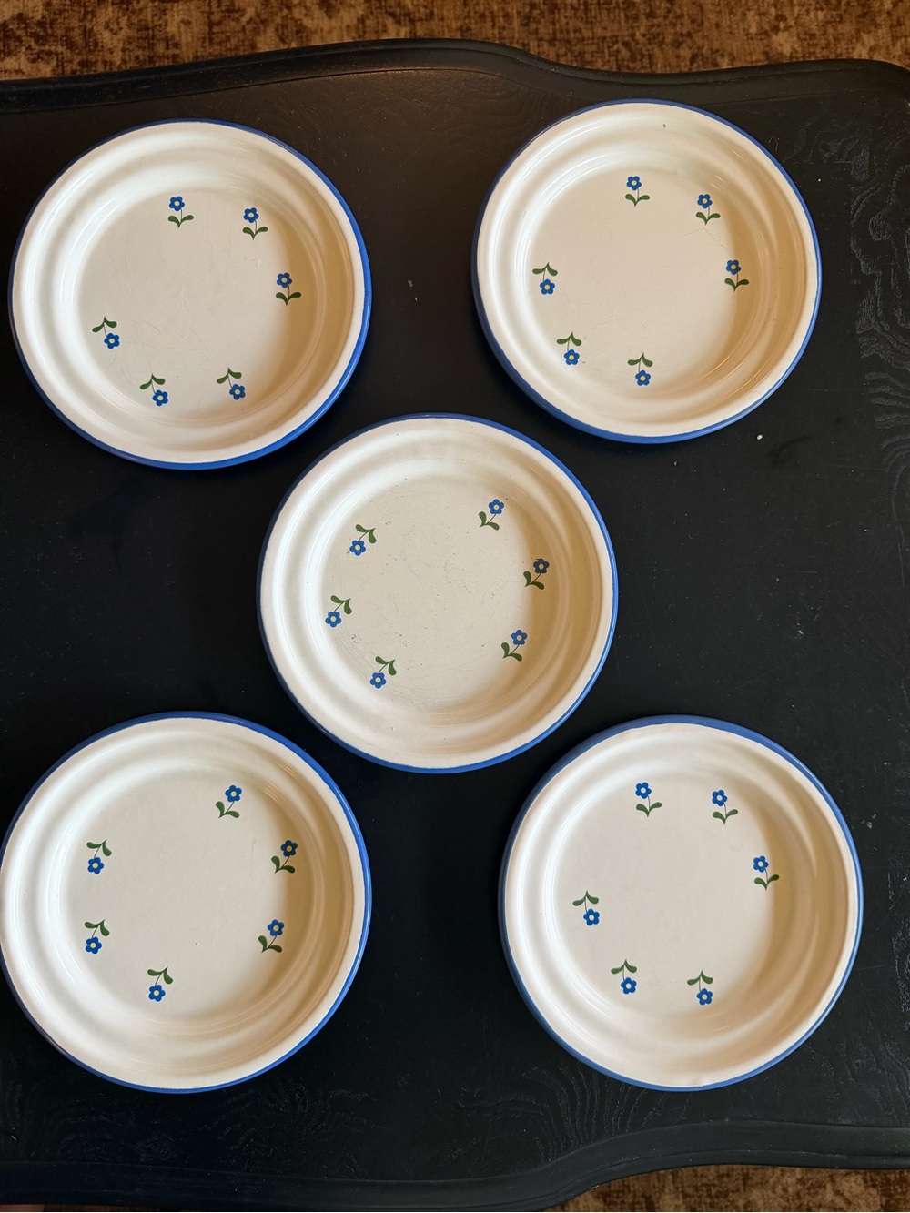 Blue Floral enameled Plates - Set of 5